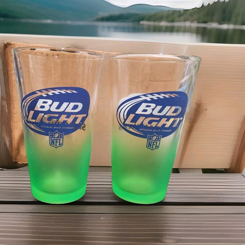 Two Seattle Seahawks Bud Light Pint Glass Green Frosted eBay