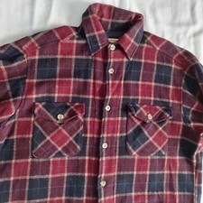 Vintage Woolrich Mens Size L Wool Outdoors Blue Garnet Plaid Shirt Jacket