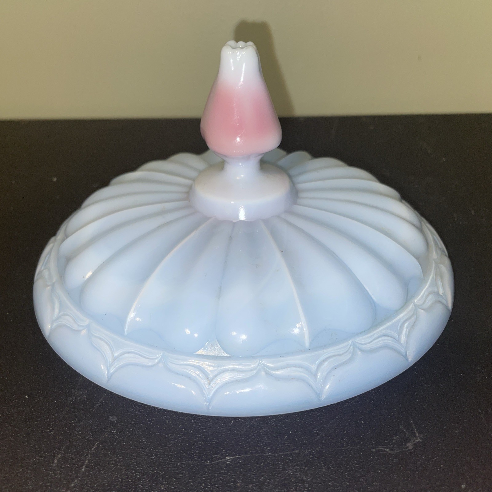 Fenton Blue Burmese Candy Dish Lid with Pink Rose Handle - Lid Only