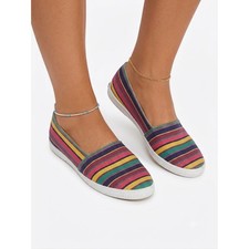 VTG 90s Keds Striped Canvas Slip On Flats Womens 7.5 M WF-4330M Jewel Tone Retro