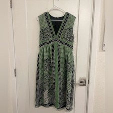 Silk Anna Sui Anthropologie Boho Tree Green Black Floral V‑Neck Maxi Dress