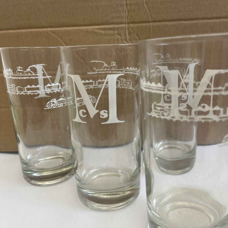 MCS Coal Railroad Boat Transportation 4 Drinking Glasses Collectible
