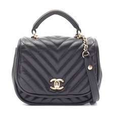 Chanel Chevron V-Stitch Lambskin Shoulder Bag Women Black One Size
