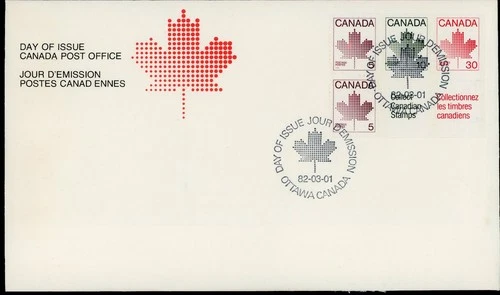 CANADA 1982 MAPLE LEAF DEFINITIVE BOOKLET PANE #945a FIRST DAY COVER !! M195
