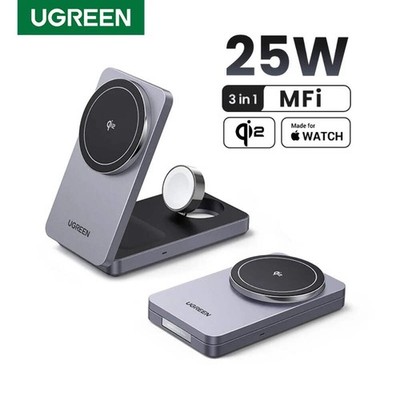 UGREEN MFi 3-in-1 15W MAX Magnetic Wireless Charger Stand Qi2 Total 25W Charging
