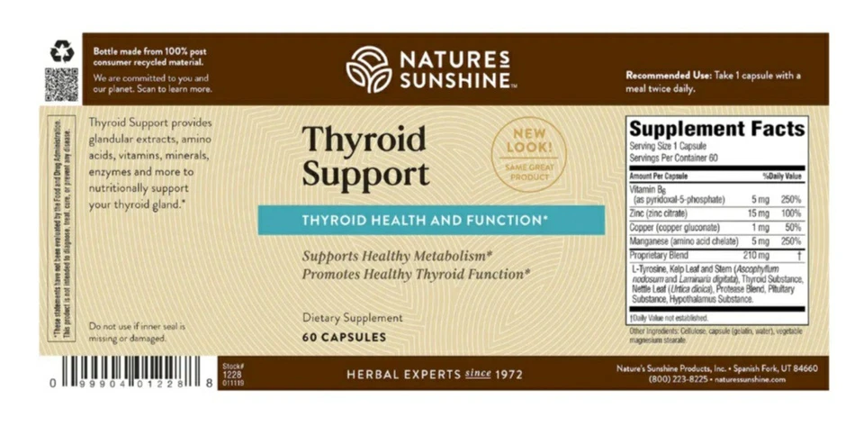 Nature's Sunshine Thyroid Support Dietary Supplement Metabolism & Thyroid 03/27 - Image 2 of 4