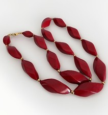 Vintage Trifari Red Lucite Bead Gold Tone Acc...