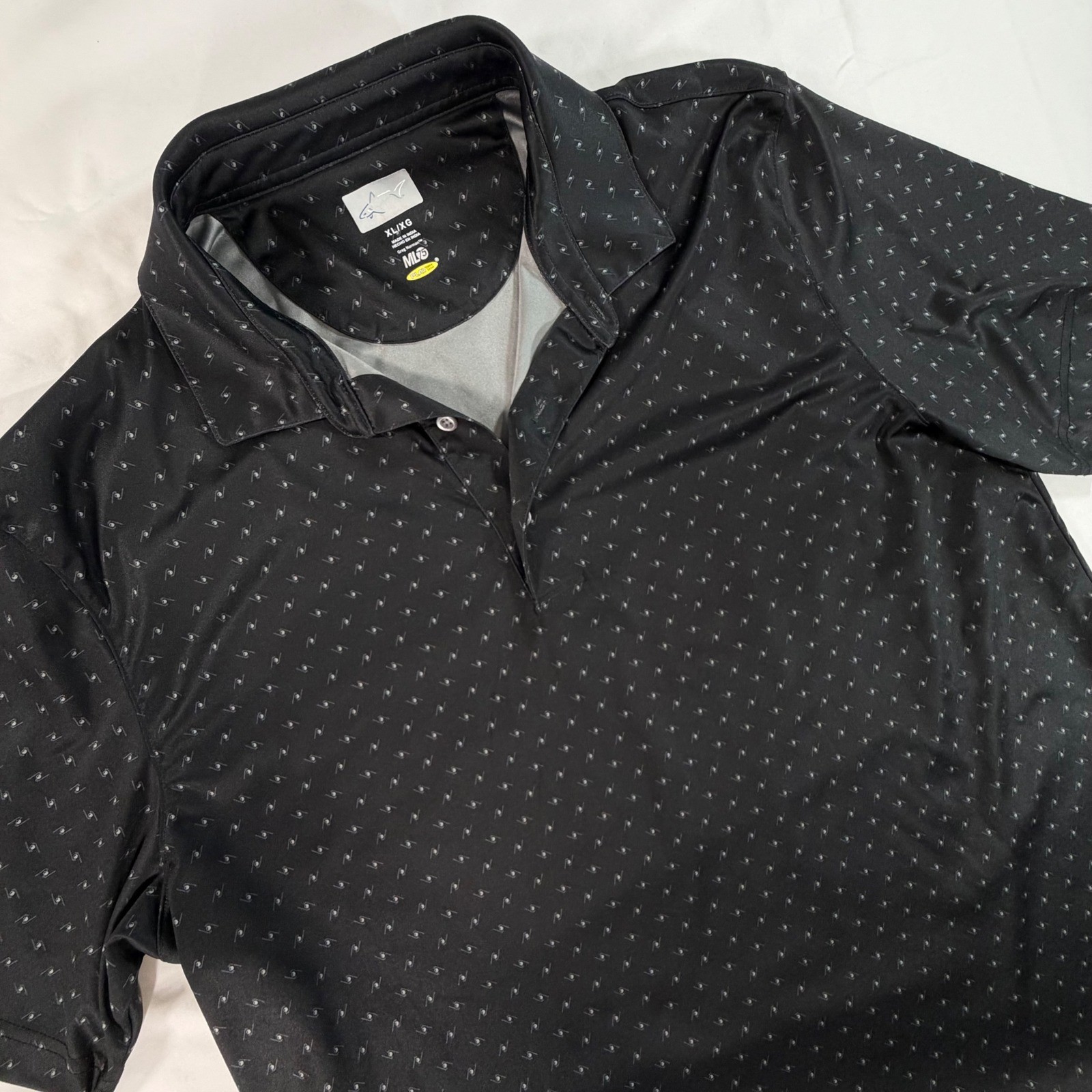 Greg Norman ML75 Play Dry Mens Golf Polo Shirt Black Ball & Clubs Print XL