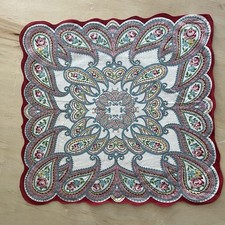 VTG Floral Hankie Red Pink Roses Colorful Paisley Scalloped Cotton 16x16"