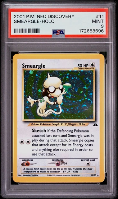 Pokemon 2001 Neo Discovery Smeargle Holo Rare Unlimited 11/75 PSA 9  LOW POP