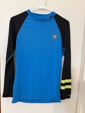 Hurley Boys UPF 50 Long Sleeve Rash Guard Size Large Black Blue Preowned