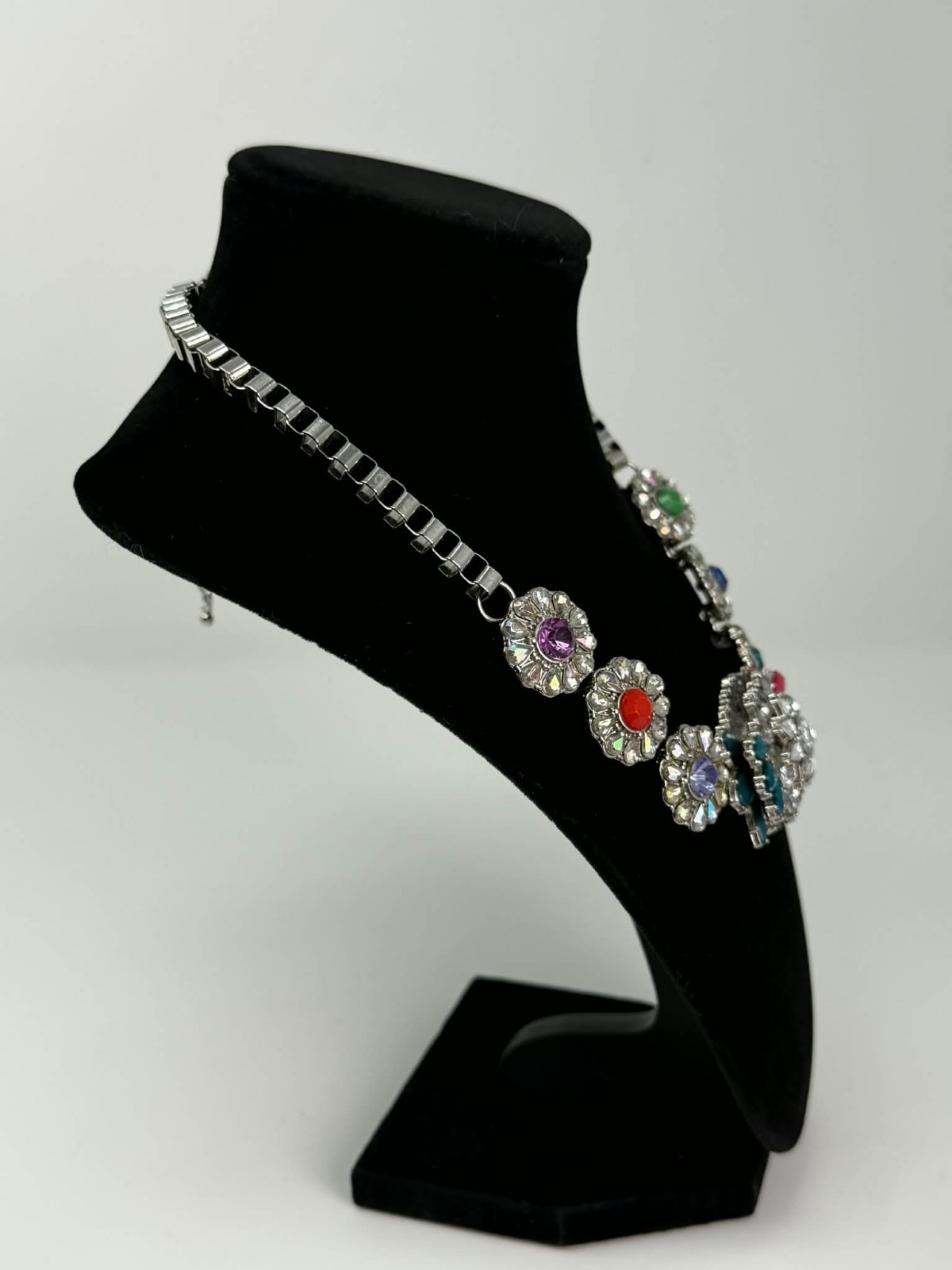 Bold Multi-Color Rhinestone Statement Necklace Fl… - image 6