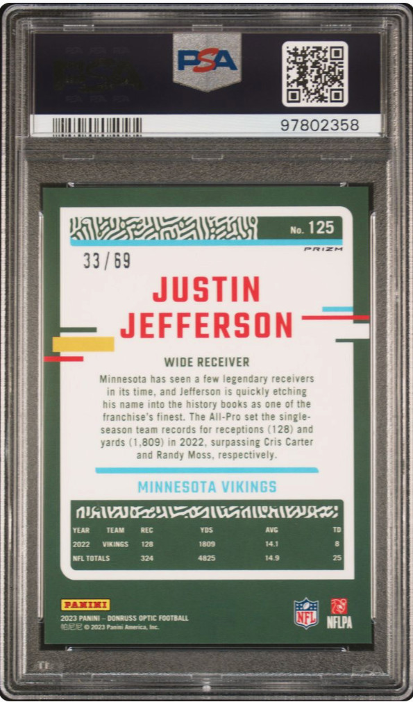Justin Jefferson PSA 9 #125 Electricity Prizm /69 SP Panini Donruss Optic view 2
