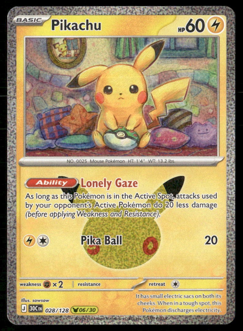 PIKACHU 028/128 HOLO PIKACHU RARE ME: 30TH CELEBRATION POKEMON NM