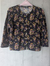 Hobbs Navy Floral Print 100 Wool Cardigan 10 Excellent Condition