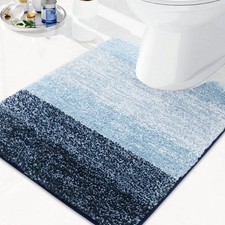 Arotive Microfiber Shaggy Bathroom Rug, Absorbent Contour Toilet Mat, Dark Blue