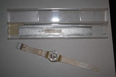 Vintage SWATCH 1986 LK103 Clear Band Little Jelly with Case and extra Band
