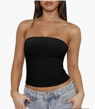 Women  s Strapless Backless Tube Top Double Lined Sleeveless Crop Tank , XS