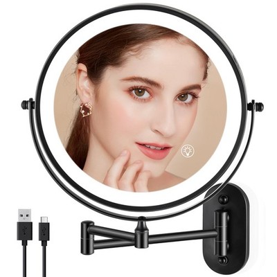 Rechargeable Wall Mounted Makeup Mirror, 8.5 Inch Double-Sided 1/10X Magnifying