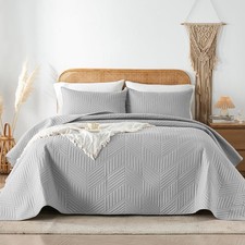 King Quilt Bedding Set,Light Grey Ultrasonic King/Cal King Quilt Set Reversib...
