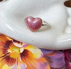 Vintage David Andersen Sterling Silver Norway Pink Guilloche Enamel Heart Ring