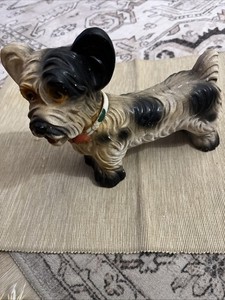 Vtg Terrier Dog Gray &Black With Unusual Collar Figurine 7.5” Long