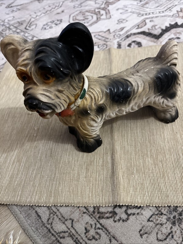 Vtg Terrier Dog Gray &Black With Unusual Collar Figurine 7.5” Long