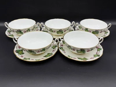 Adderley Lawley Cream Soup Bowl Saucer Sets (Set of 5) Bone China England - Image 1 of 4