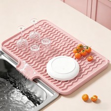Silicone Dish Drying Mat for Kitchen Counter, 16 x 12" Drainer Pad with Drain...