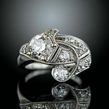 Vintage Art Deco 1.62Ct White Round Cut CZ Engagement Ring 925 Sterling Silver