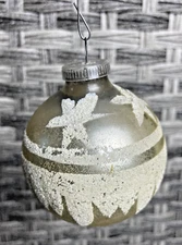 Vintage Ornament DBGM West Germany GOLD Mercury Glass White Glitter Mica