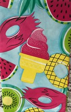 Summer Fun Vinyl Tablecloth 60 Round FLAMINGO /FRUITS New
