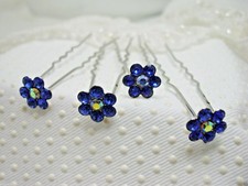 Set of Four Sapphire Color Austrian Crystal Hair fork pins, crystal hair pins