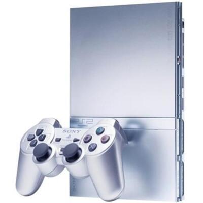 Sony PlayStation 2 PS2 Slim Videospielkonsole Silber + Spiele Bundle