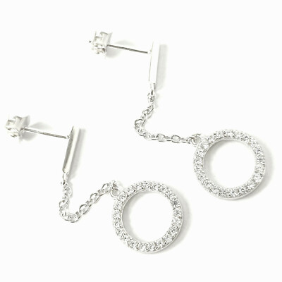 925 Sterling Silver Drop Earrings Studs Circle White Cubic Zirconia 2.1g