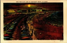 1930'S LINEN. BIRDS EYE VIEW OF NANTASKET BEACH BY NIGHT. POSTCARD SC13