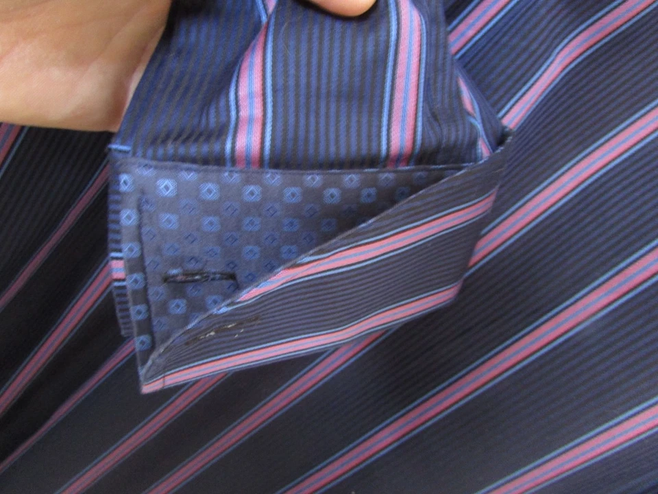 Camisa Ben Sherman Soho Para Hombres Manga Larga 15.5 34/35 Rayas Púrpura Gran Forma Fr Foto 3 de 4