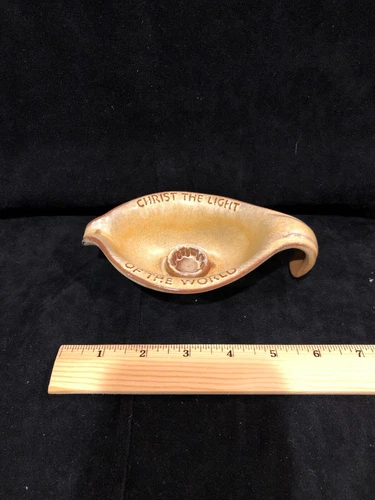 Frankoma Oral Roberts Candle Holder 1971 Christ The Light - Brown Candle Holder