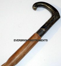 GIRL VINTAGE BRASS PILLAR WOODEN ANTIQUE WALKING CANE STICK STYLE SOLID SHAFT