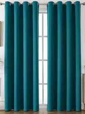 Plain Thermal BLACKOUT LINED EYELET Ring Top Curtains with Tie Backs