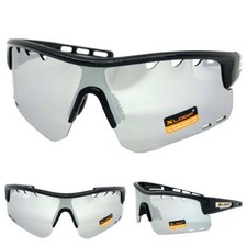 Oversized WRAP AROUND Cycling Shield SUN GLASSES Large Black Frame Vented Lens
