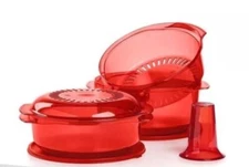 TUPPERWARE MICROWAVE Stack Cooker Stack Cranberry Red MAKE COMPLETE MEAL+DESSERT