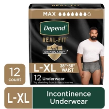 Real Fit Incontinence Underwear for Men, Adult Diapers, L/XL, Grey, 12 Count