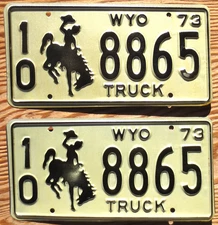 1973 Wyoming License Plate Number Tag Pair Plates - Truck