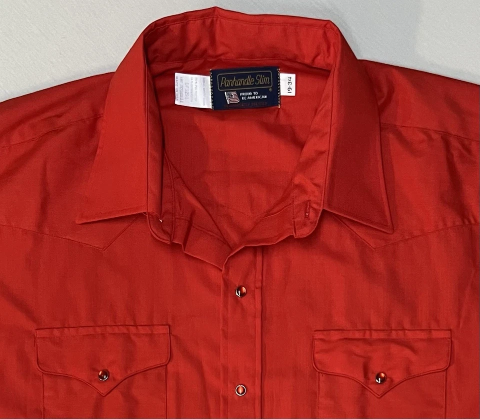 Vintage Panhandle Slim Western Shirt Sz 19-34 2XL Big & Tall Red Pearl Snaps EUC - Image 3 of 4