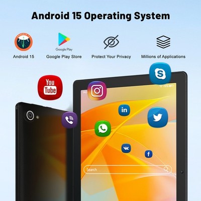 Android 15 Tablet 10.1 inch 20GB RAM 64GB ROM WIFI 6 BT 5.3