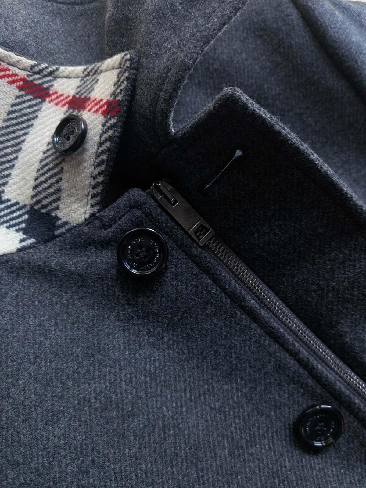 Vintage BURBERRY London Mens Wool Car Coat M Gray Charcoal Nova Check Collar  image 4