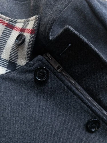 Vintage BURBERRY London Mens Wool Car Coat M Gray Charcoal Nova Check Collar  image 4