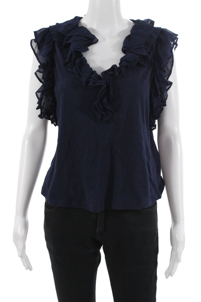 Anthropologie Women Dark Blue V-Neck Sleeveless Cotton Boho Blouse Size SFree Shipping in US $100+ Orders | $6.95 Orders Below
