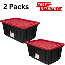 Hyper Tough 27 Gallon Snap Lid Plastic Storage Bin Container Pack Of 2 Free Ship
